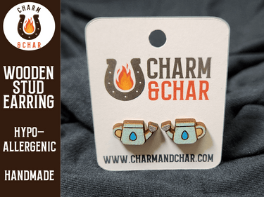 Watering Can Wood Stud Earrings - Gardening Fashion Earring - Stud Earring - Charm and Char